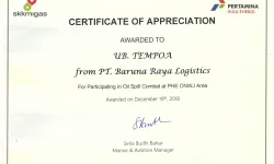 Awards Certificate of Appreciation From PHE baruna cert tempoa oilspill phe